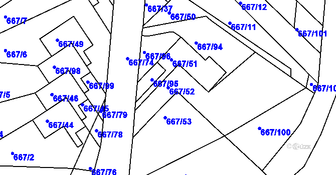 Parcela st. 667/52 v KÚ Rybáře, Katastrální mapa