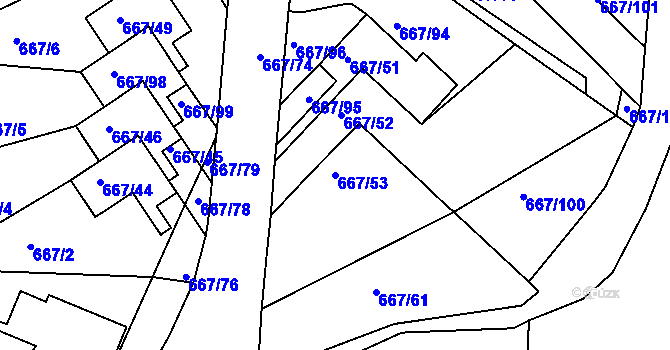 Parcela st. 667/53 v KÚ Rybáře, Katastrální mapa