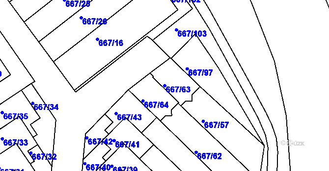 Parcela st. 667/63 v KÚ Rybáře, Katastrální mapa