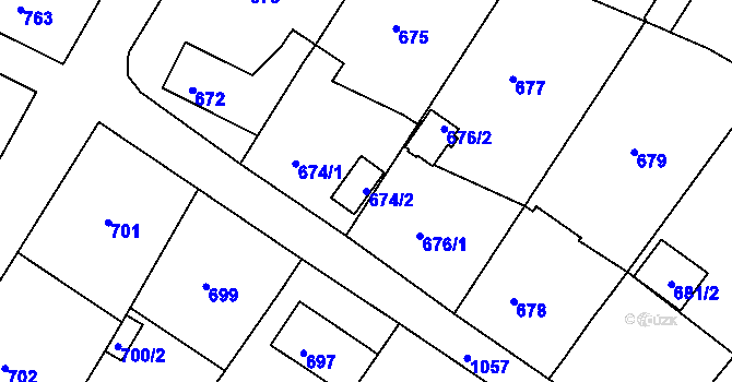 Parcela st. 674/2 v KÚ Rybáře, Katastrální mapa
