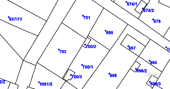 Parcela st. 700/2 v KÚ Rybáře, Katastrální mapa