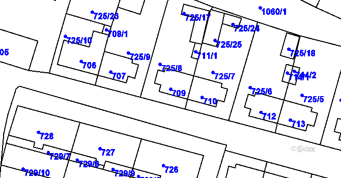 Parcela st. 709 v KÚ Rybáře, Katastrální mapa