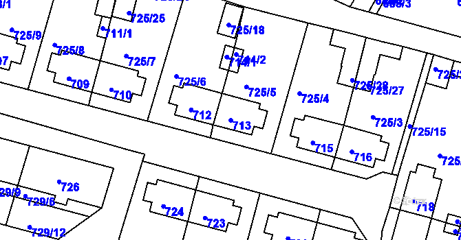 Parcela st. 713 v KÚ Rybáře, Katastrální mapa