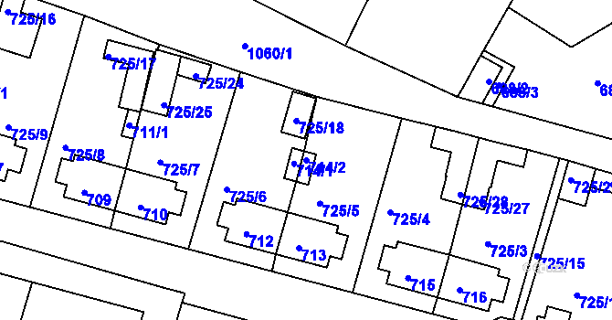 Parcela st. 714/2 v KÚ Rybáře, Katastrální mapa
