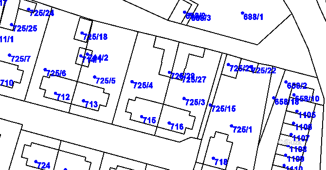 Parcela st. 717/1 v KÚ Rybáře, Katastrální mapa
