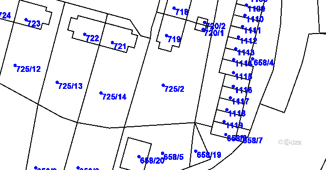 Parcela st. 725/2 v KÚ Rybáře, Katastrální mapa