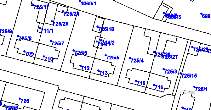 Parcela st. 725/5 v KÚ Rybáře, Katastrální mapa