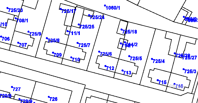 Parcela st. 725/6 v KÚ Rybáře, Katastrální mapa