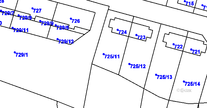 Parcela st. 725/11 v KÚ Rybáře, Katastrální mapa