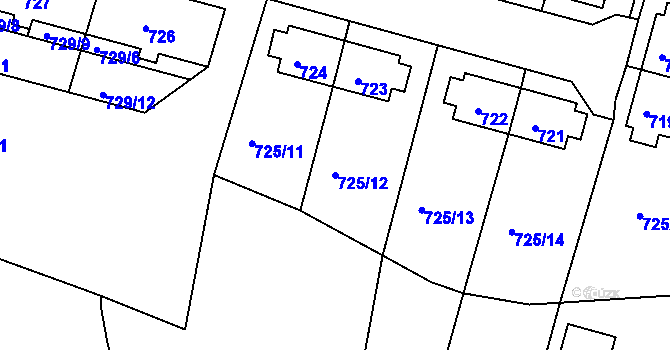 Parcela st. 725/12 v KÚ Rybáře, Katastrální mapa