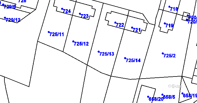 Parcela st. 725/13 v KÚ Rybáře, Katastrální mapa