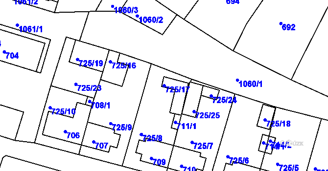Parcela st. 725/17 v KÚ Rybáře, Katastrální mapa
