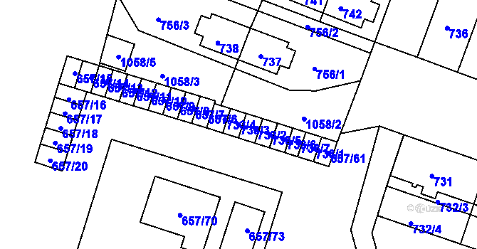 Parcela st. 733/3 v KÚ Rybáře, Katastrální mapa