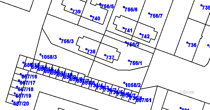 Parcela st. 737 v KÚ Rybáře, Katastrální mapa
