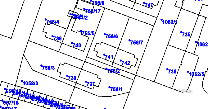 Parcela st. 741 v KÚ Rybáře, Katastrální mapa