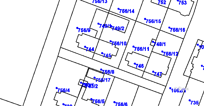 Parcela st. 745 v KÚ Rybáře, Katastrální mapa