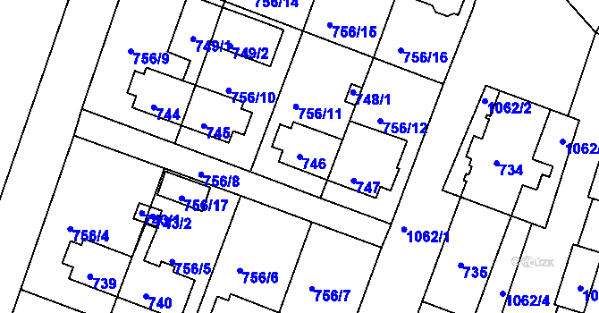 Parcela st. 746 v KÚ Rybáře, Katastrální mapa