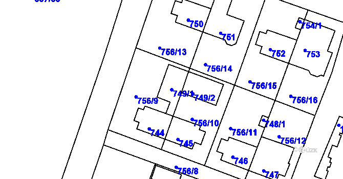 Parcela st. 749/1 v KÚ Rybáře, Katastrální mapa