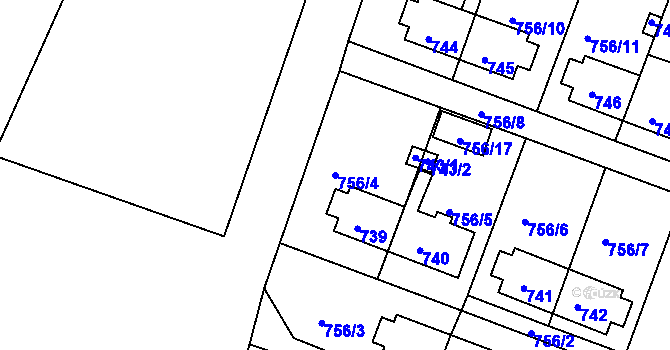 Parcela st. 756/4 v KÚ Rybáře, Katastrální mapa