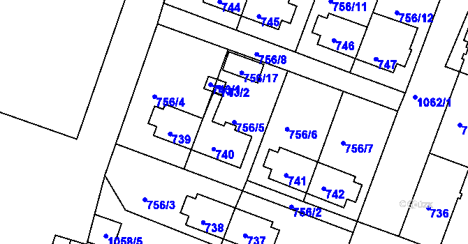 Parcela st. 756/5 v KÚ Rybáře, Katastrální mapa
