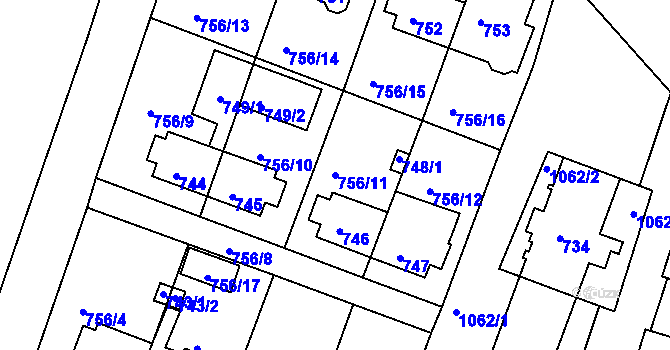 Parcela st. 756/11 v KÚ Rybáře, Katastrální mapa