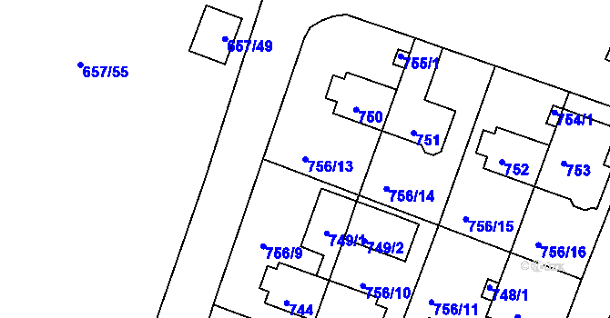 Parcela st. 756/13 v KÚ Rybáře, Katastrální mapa