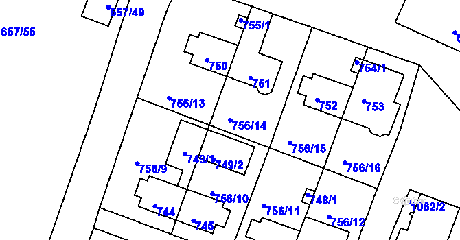 Parcela st. 756/14 v KÚ Rybáře, Katastrální mapa
