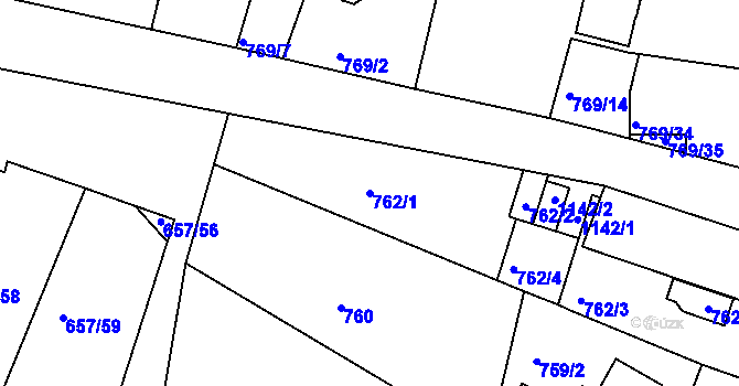 Parcela st. 762/1 v KÚ Rybáře, Katastrální mapa