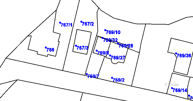 Parcela st. 769/8 v KÚ Rybáře, Katastrální mapa
