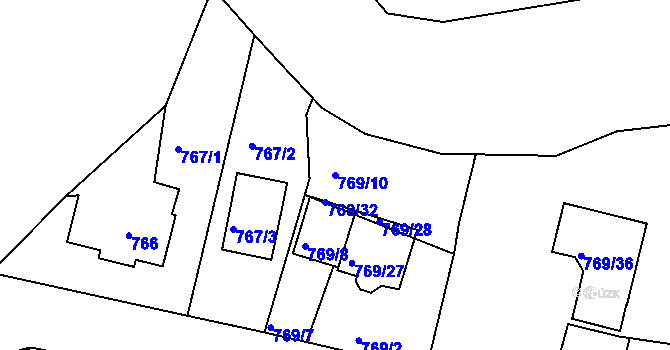 Parcela st. 769/10 v KÚ Rybáře, Katastrální mapa