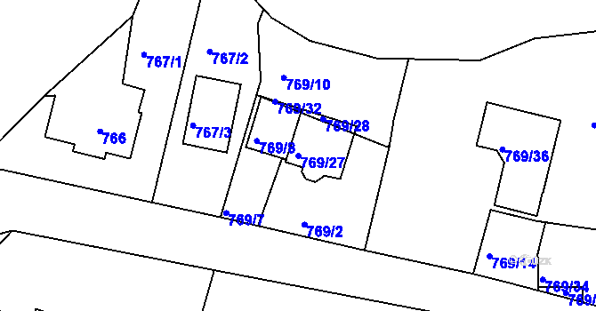 Parcela st. 769/27 v KÚ Rybáře, Katastrální mapa