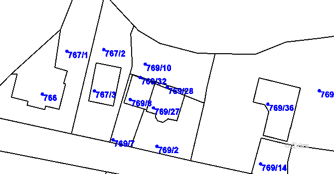 Parcela st. 769/28 v KÚ Rybáře, Katastrální mapa