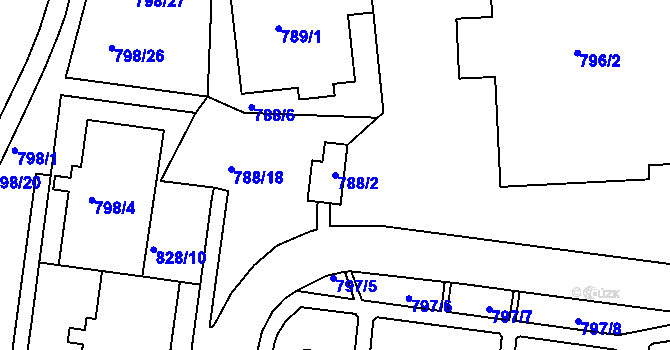Parcela st. 788/2 v KÚ Rybáře, Katastrální mapa