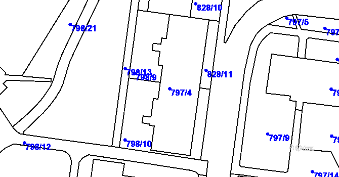 Parcela st. 797/4 v KÚ Rybáře, Katastrální mapa