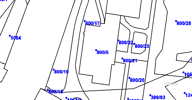 Parcela st. 800/5 v KÚ Rybáře, Katastrální mapa