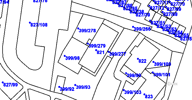 Parcela st. 821 v KÚ Rybáře, Katastrální mapa