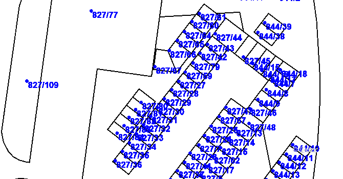 Parcela st. 827/28 v KÚ Rybáře, Katastrální mapa