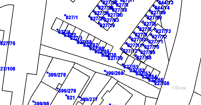 Parcela st. 827/38 v KÚ Rybáře, Katastrální mapa