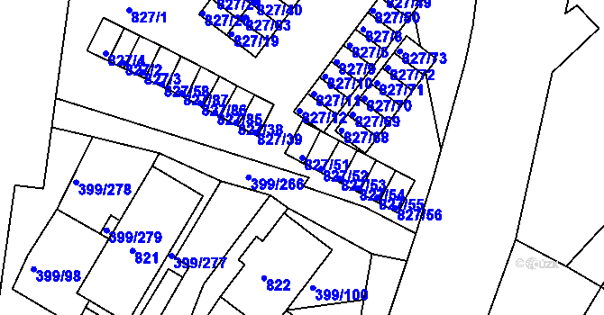 Parcela st. 827/51 v KÚ Rybáře, Katastrální mapa