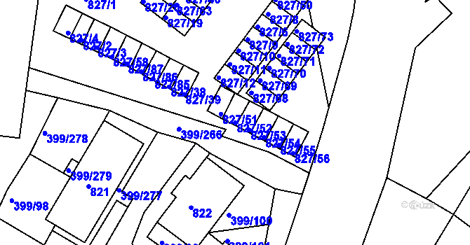 Parcela st. 827/52 v KÚ Rybáře, Katastrální mapa