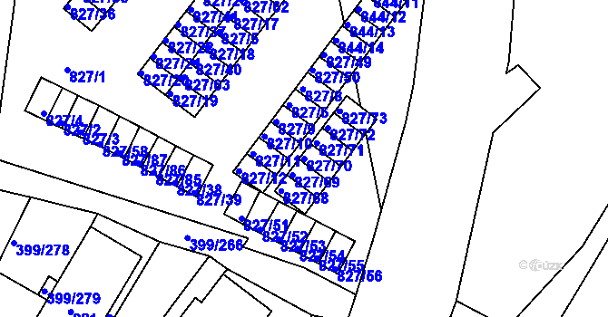 Parcela st. 827/70 v KÚ Rybáře, Katastrální mapa