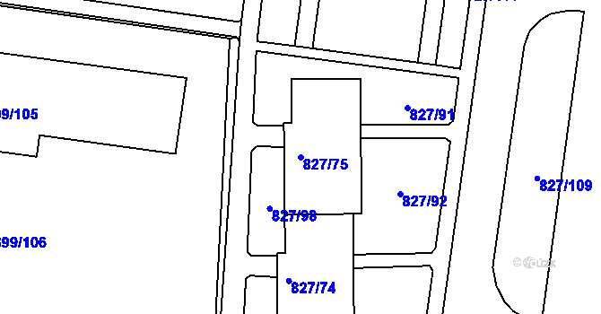 Parcela st. 827/75 v KÚ Rybáře, Katastrální mapa