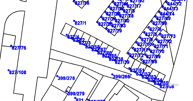Parcela st. 827/86 v KÚ Rybáře, Katastrální mapa