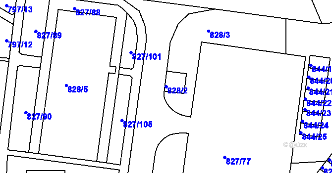 Parcela st. 828/2 v KÚ Rybáře, Katastrální mapa