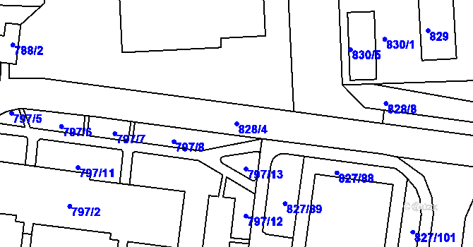 Parcela st. 828/4 v KÚ Rybáře, Katastrální mapa
