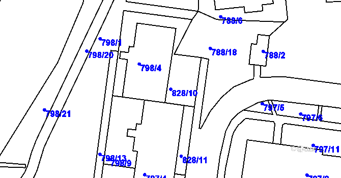Parcela st. 828/10 v KÚ Rybáře, Katastrální mapa