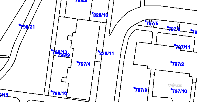 Parcela st. 828/11 v KÚ Rybáře, Katastrální mapa