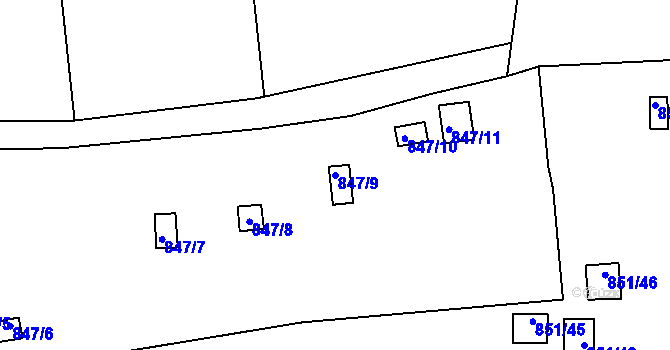 Parcela st. 847/9 v KÚ Rybáře, Katastrální mapa