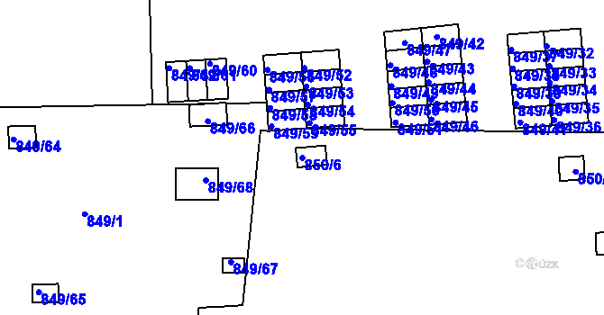 Parcela st. 850/6 v KÚ Rybáře, Katastrální mapa