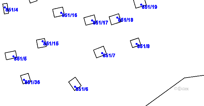 Parcela st. 851/7 v KÚ Rybáře, Katastrální mapa